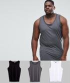 Asos Plus Muscle Fit Tank 3 Pack Save - Multi