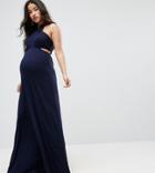Bluebelle Maternity Maxi Dress With High Neck And Cut Out Detail - Navy