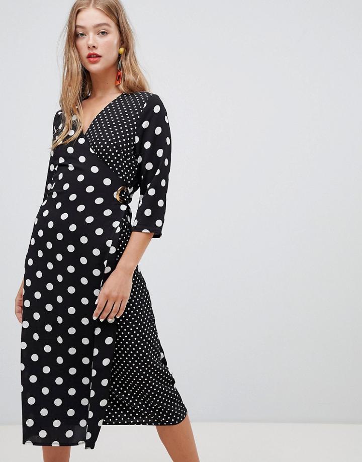 New Look Mixed Spot Midi Dress In Black Pattern - Black