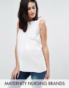Mama. Licious Nursing Sleeveless Woven Top With Crochet Detail - White