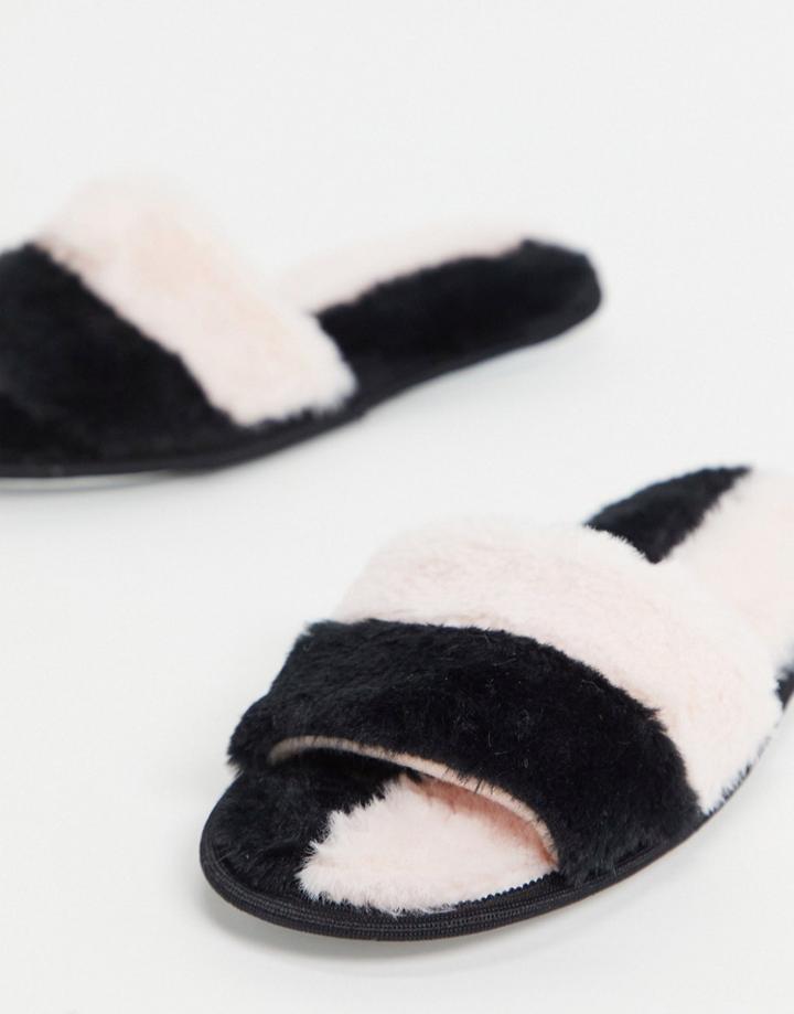 Loungeable 2 Color Faux Fur Splice Slides In Pink And Black-multi
