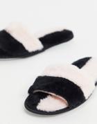 Loungeable 2 Color Faux Fur Splice Slides In Pink And Black-multi
