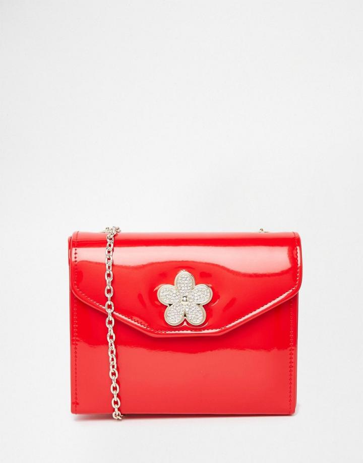 Love Moschino Patent Cross Body Bag With Floral Clasp - Red