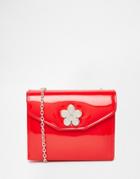 Love Moschino Patent Cross Body Bag With Floral Clasp - Red
