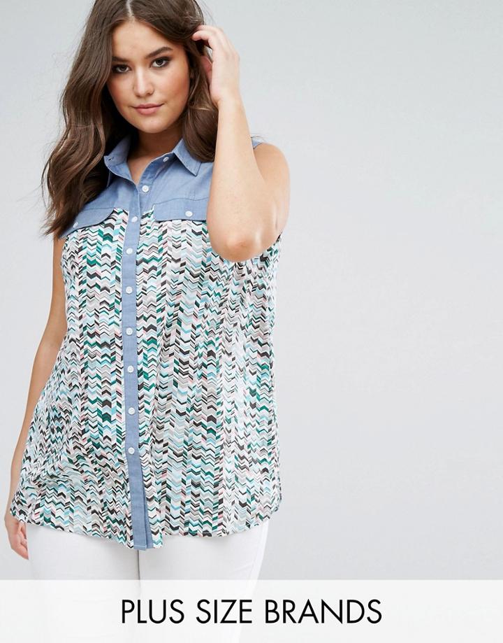 Koko Denim Contrast Chevron Print Shirt - Multi