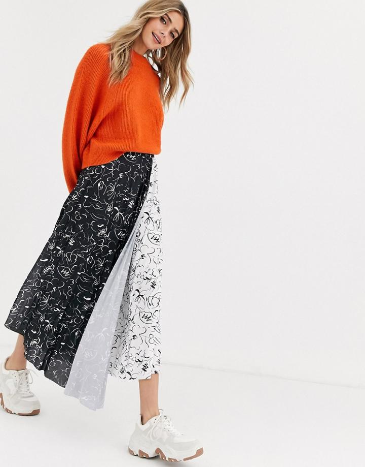 Asos Design Cut About Wrap Pleat Midi Skirt In Mix Floral-multi