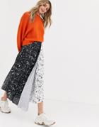 Asos Design Cut About Wrap Pleat Midi Skirt In Mix Floral-multi