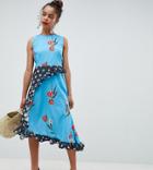 Asos Design Petite Sleeveless Midi Dress In Mix And Match Floral Print - Multi