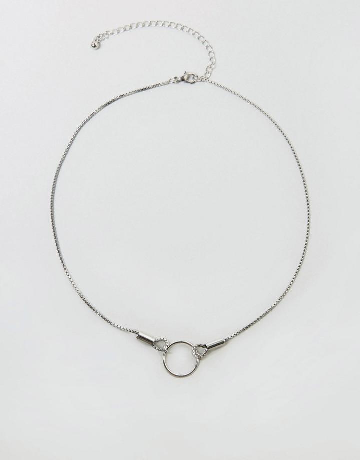 Asos Open Circle Short Pendant Necklace - Silver