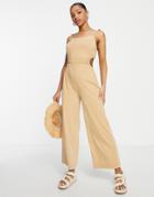 Asos Design Washed Cut Out Detail Cami Jumpsuit In Mushroom-neutral
