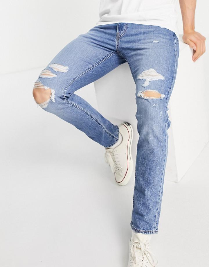 Levi's 512 Slim Tapered Fit Distressed Jeans In Mid Wash Blue-blues