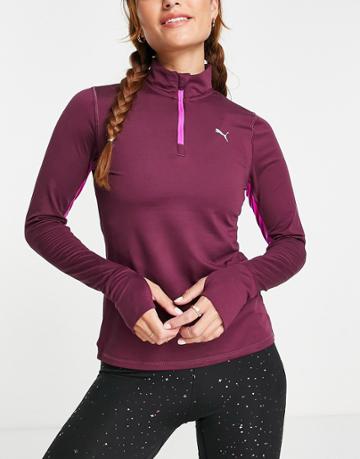 Puma Running Favourite 1/4 Zip Long Sleeve Top In Purple