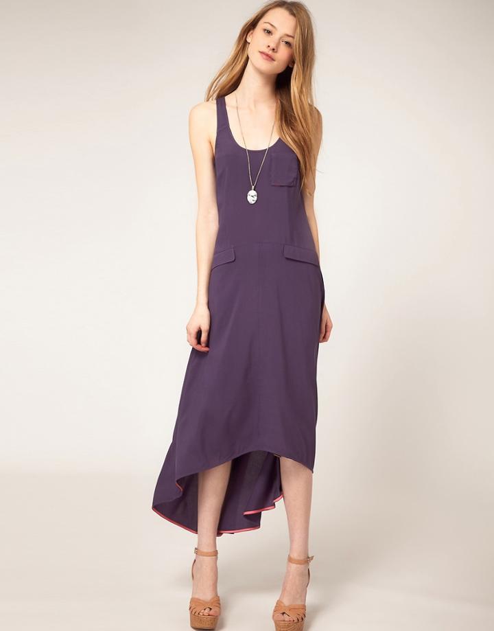 Warehouse Dipped Hem Dress - Gray