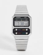 Casio Revival F-100 Unisex Digital Bracelet Watch In Silver A100we-1aef