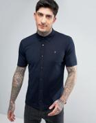 Farah Saul Short Sleeve Knit Shirt Slim Fit In Navy - Navy