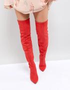 New Look Over The Knee Pointed Heeled Boot - Red