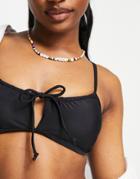 New Look Cut Out Ruched Detail Bikini Top In Black-blues