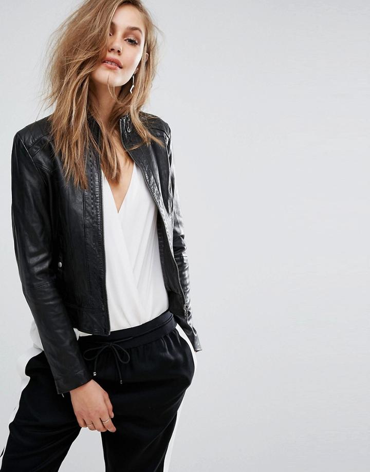 Boss Orange By Hugo Boss Janabelle Leather Jacket - Black