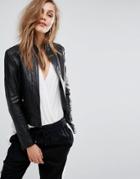 Boss Orange By Hugo Boss Janabelle Leather Jacket - Black
