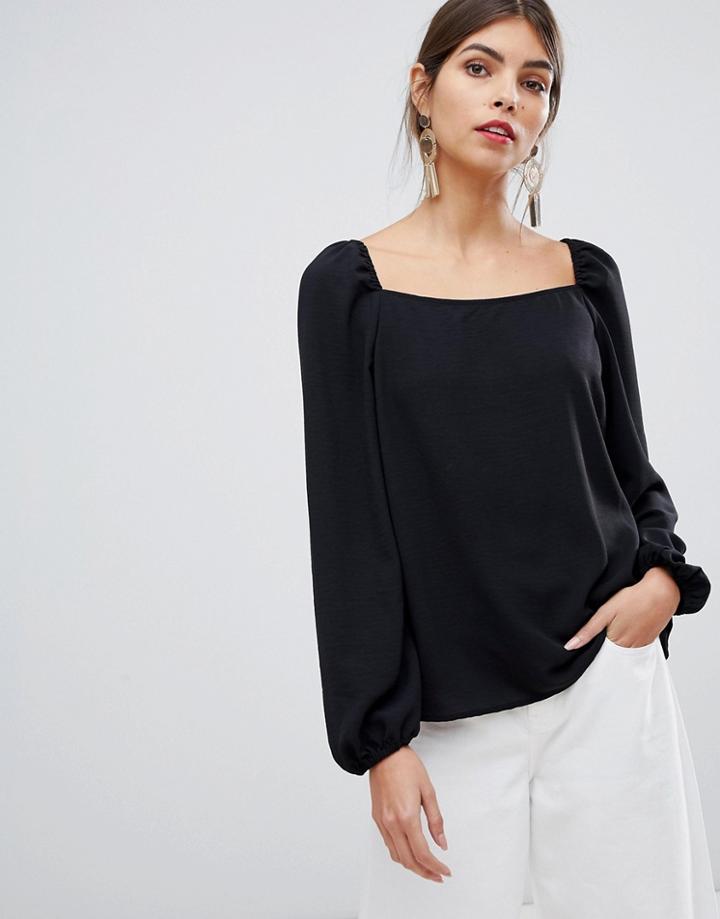 Vila Square Neck Blouse-black