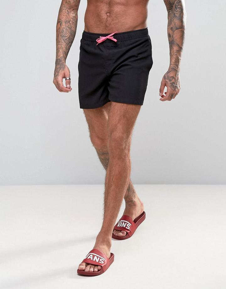 D Struct Swim Shorts With Neon Draw String - Black