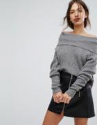 Vila Exclusive Off The Shoulder Ribbed Sweater - Gray