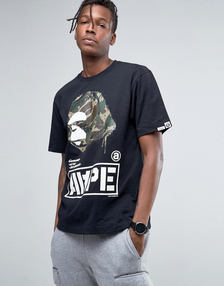 Aape By A Bathing Ape T-shirt With Large Camo Print Logo - Black