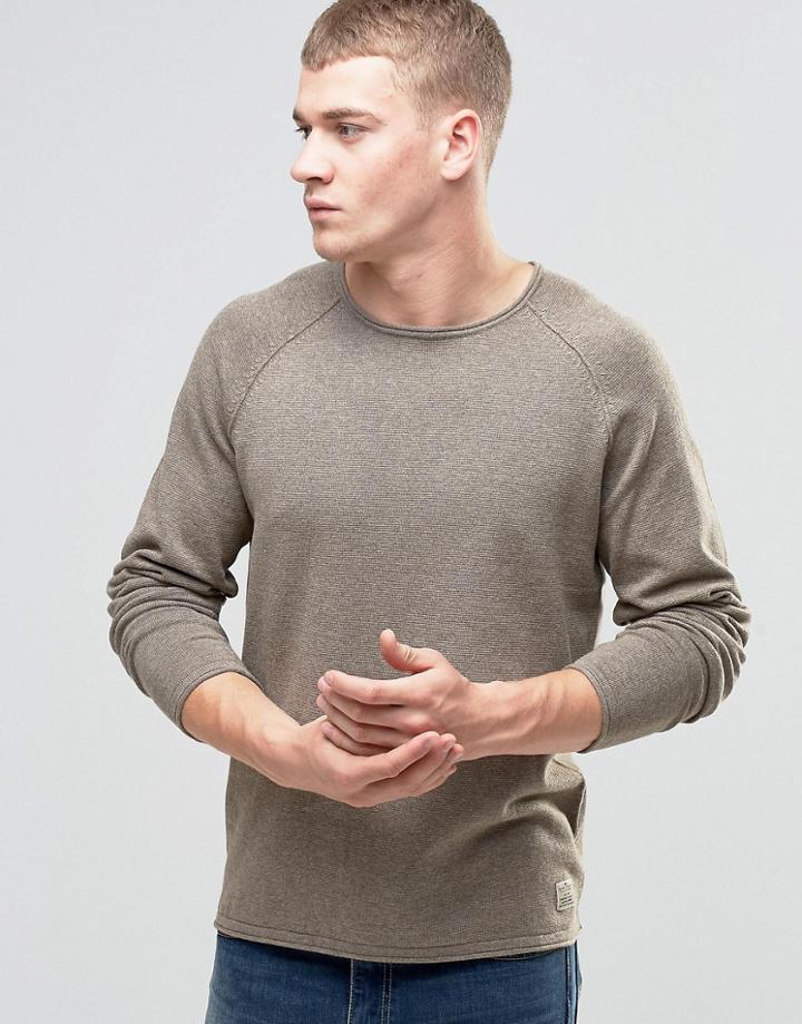 Jack & Jones Vintage Raw Edge Crew Neck Knitted Sweater - Beige