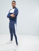 Asos Design Tracksuit Sweatshirt/skinny Joggers In Denim Marl With Side Stripe - Blue