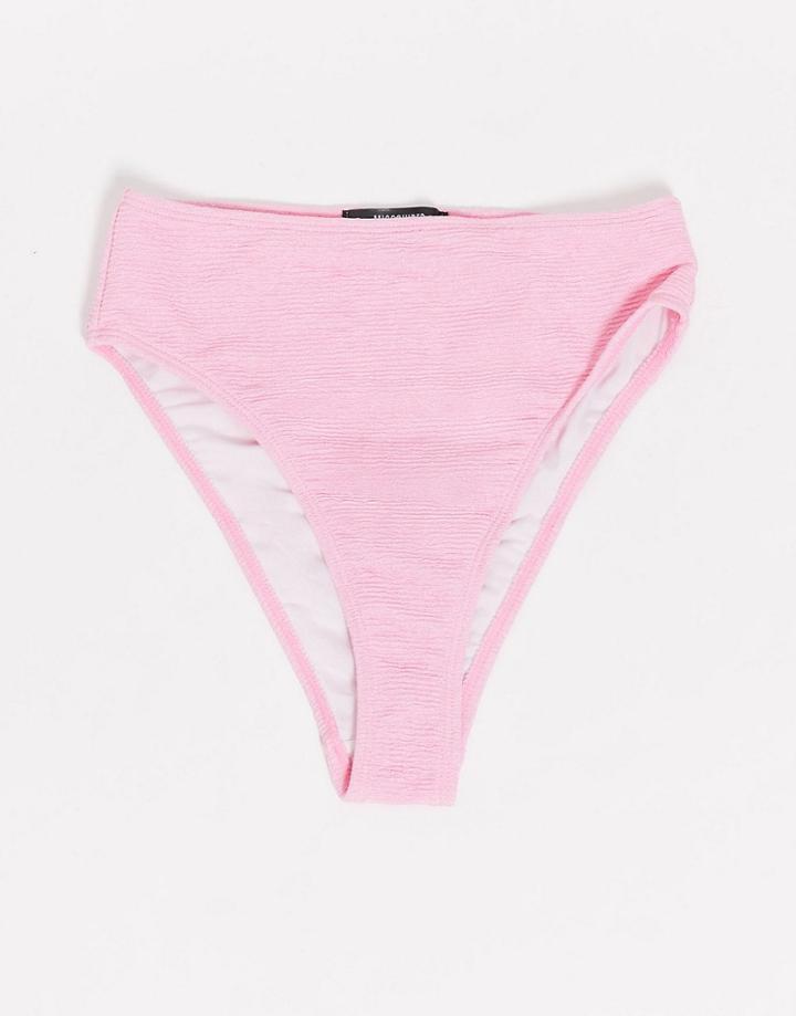 Missguided Crinkle High Waist Bikini Bottom In Pink