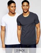 Asos Muscle T-shirt With Crew Neck In White And Ebony Save 17%