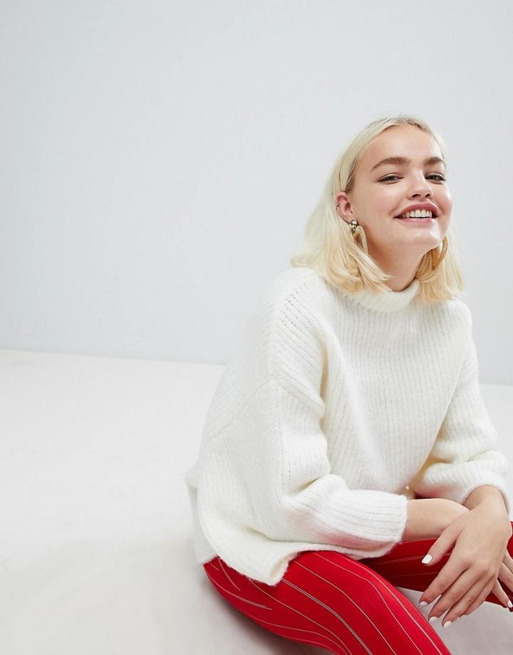 Monki High Neck Wide Sleeve Sweater - White