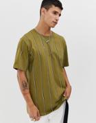 Weekday Frank Vertical Stripe T-shirt In Khaki - Green