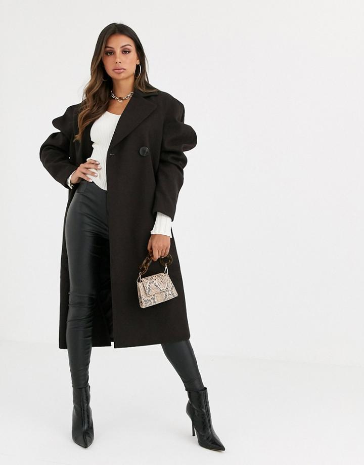 Asos Design Extreme Sleeve Coat In Dark Chocolate-brown