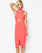 Lavish Alice High Neck Cut-out Detail Center Split Midi Dress - Georgia Peach