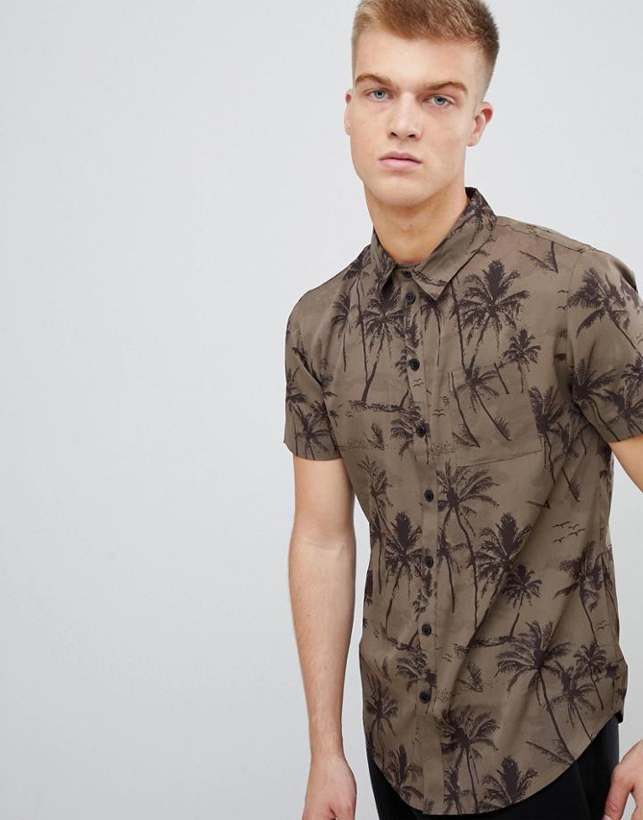 Another Influence Dark Palm Print Shirt - Brown
