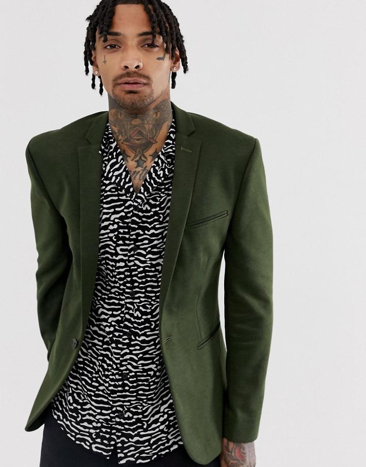Asos Design Super Skinny Jersey Blazer In Khaki-green