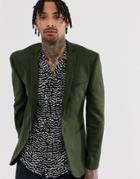 Asos Design Super Skinny Jersey Blazer In Khaki-green