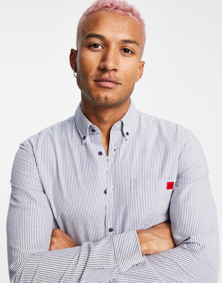 Hugo Evito Striped Shirt In Navy