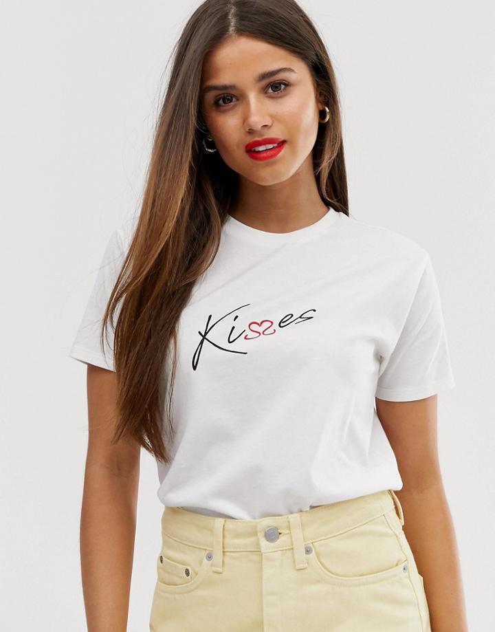 Asos Design T-shirt With Kisses Print-white