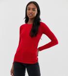 Brave Soul Tall Selina Long Sleeve Top In Rib-red