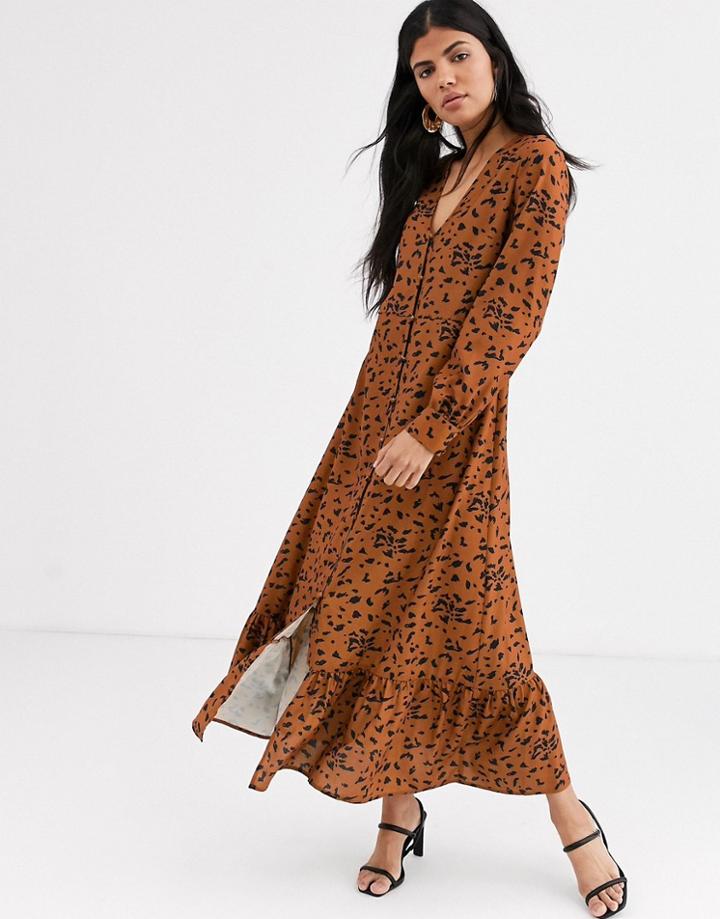 Lost Ink Maxi Smock Dress With Balloon Sleeves-red
