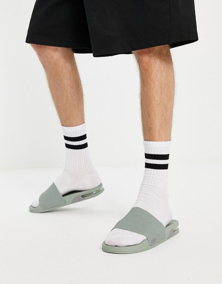 River Island Monogram Bubble Slides In Green