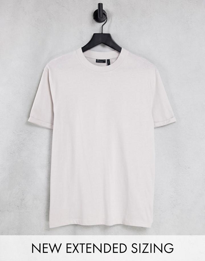 Asos Design Organic Blend T-shirt With Roll Sleeve In Cream-white