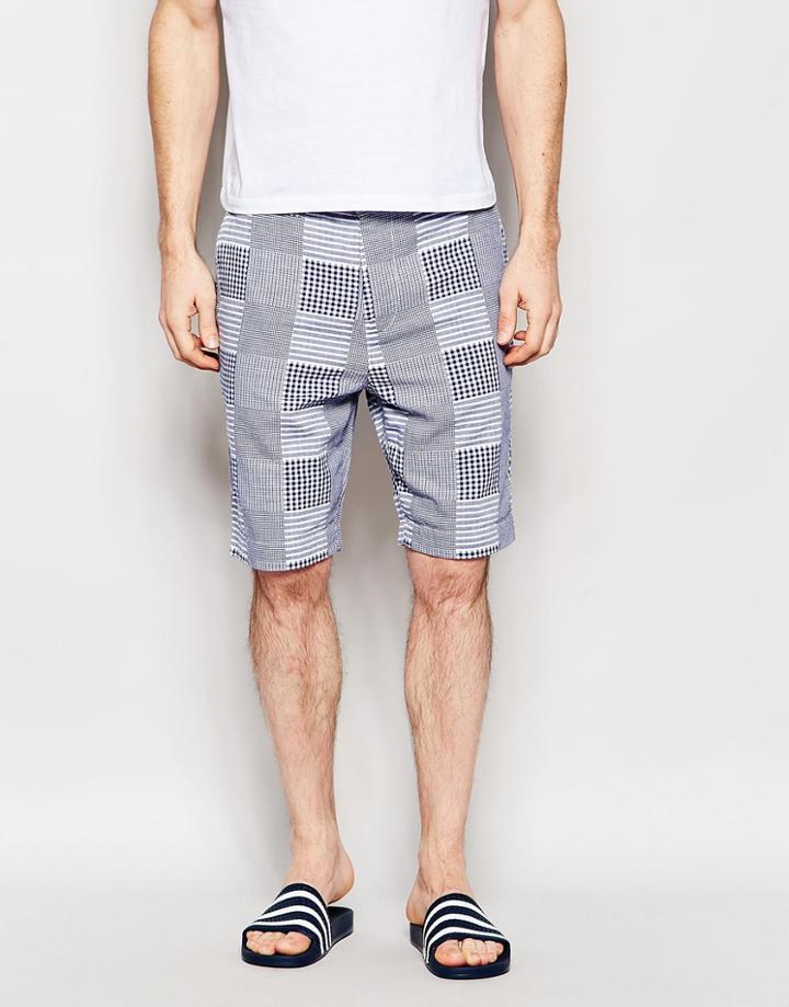 Edwin Chino Shorts Boardwalk Patchwork Woven Double Cloth In Blue - Blue