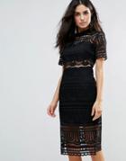 Goldie Perspective Empire Lace Dress With Black Lining - Black