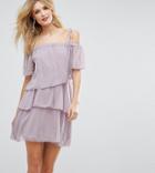 Asos Tall Off Shoulder Mini Dress In Chiffon - Purple