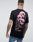 Asos Longline T-shirt With Macabre Back And Chest Print - Black