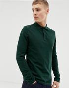 Asos Design Long Sleeve Pique Polo In Green - Green