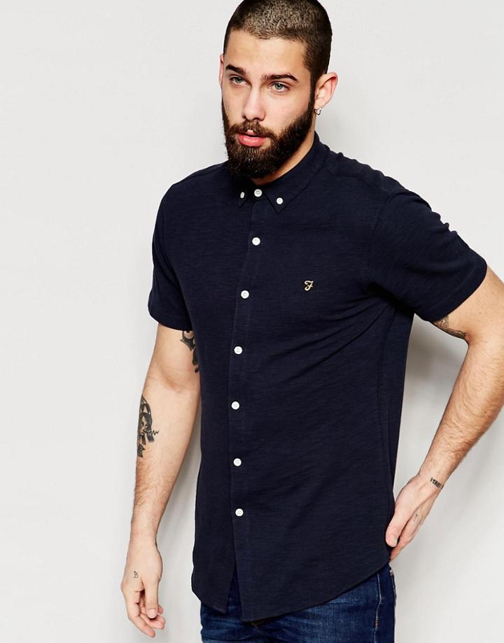 Farah Shirt In Pique Cotton Short Sleeves Regular Fit - Navy